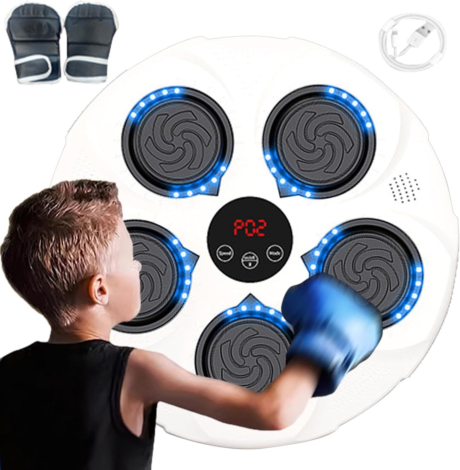 Electronic Boxing Trainer with Boxing Gloves, Smart Wall Strike Machine, Electronic Music Boxing Machines, Training Machine, Speed Adjustable Punch Equipment