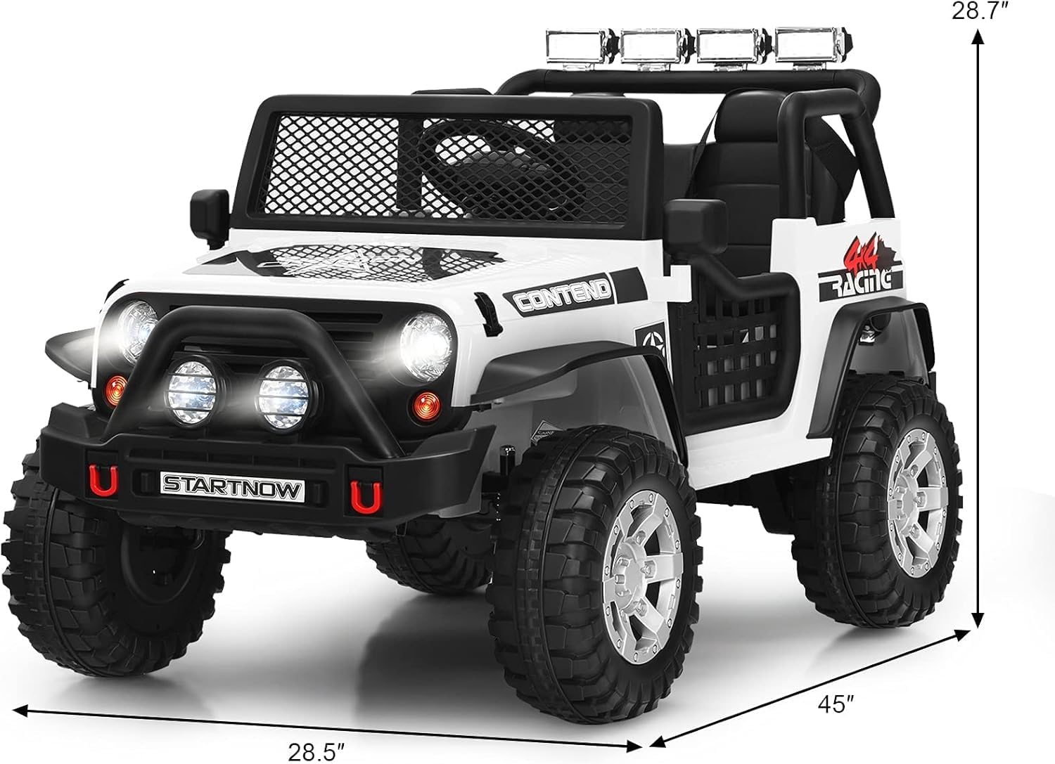 Costzon 2-Seater Ride on Truck, 12V Battery Powered Electric Vehicle w/Remote Control, 2 Speeds, Spring Suspension, LED Light, Horn, Music/ MP3, 2 Doors Open, Ride on Car for Kids (White)