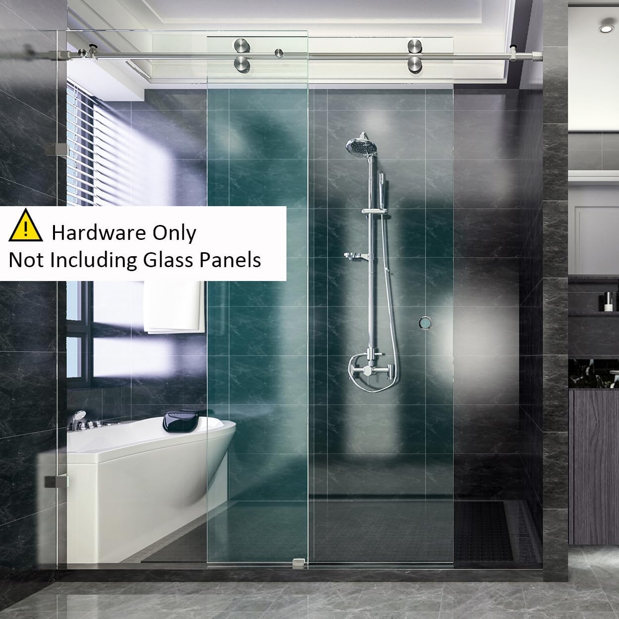 DIYHD 6.6ft Frameless Brushed Satin Stainless Steel Sliding Glass Shower Door Track barn Shower Door Hardware