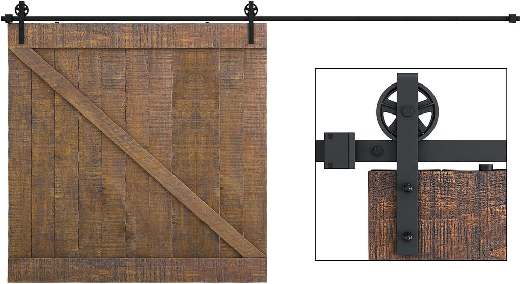SMARTSTANDARD 16 Feet Heavy Duty Sliding Barn Hardware Kit, 4FT - 18FT, Black, Smoothly and Quietly, Simple and Easy to Install, Fit 96' Wide Door Panel (Industrial Bigwheel Hangers)