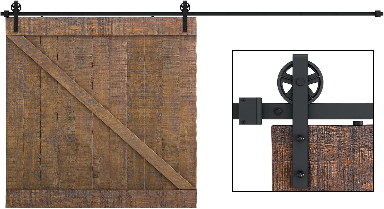 SMARTSTANDARD 16 Feet Heavy Duty Sliding Barn Hardware Kit, 4FT - 18FT, Black, Smoothly and Quietly, Simple and Easy to Install, Fit 96' Wide Door Panel (Industrial Bigwheel Hangers)