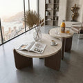 HOMPUS Modern Coffee Table Set of 2, Round Faux Marble Coffee Table and End Table Set, Farmhouse Living Room Table Set with Wooden Legs for Apartment, Small Space, Home Office
