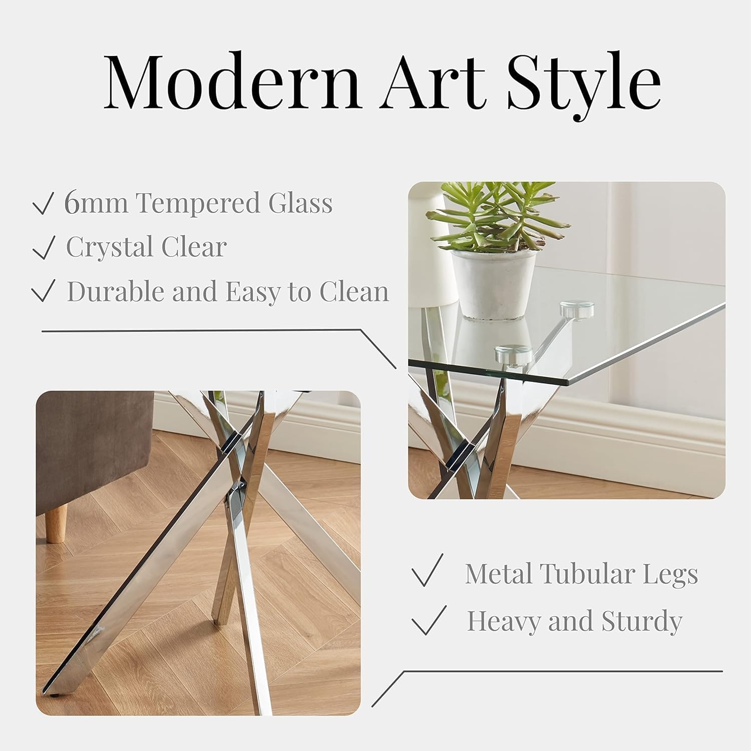 Glass Coffee Table Set of 3 Piece, Living Room Tables Set of 3 Pcs, Including 1 Coffee Table and 2 End Side Tables, Metal Frame, Tempered Glass, for Small Space, Apartment (Silver, W39.37' + W17.72')