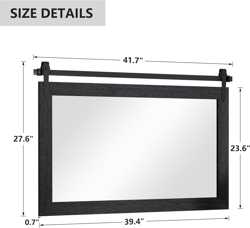 Farmhouse Mirror 42'x28' Black Rustic Mirror for Wall Vanity Mirrors Barn Door Style Decor Bathroom Living Room Entryway Bedroom Mirrors