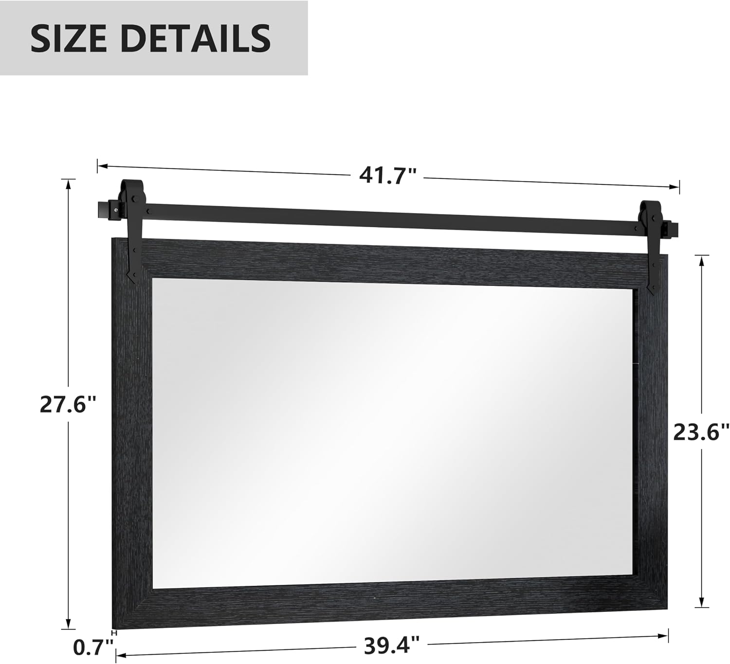 Farmhouse Mirror 42'x28' Black Rustic Mirror for Wall Vanity Mirrors Barn Door Style Decor Bathroom Living Room Entryway Bedroom Mirrors