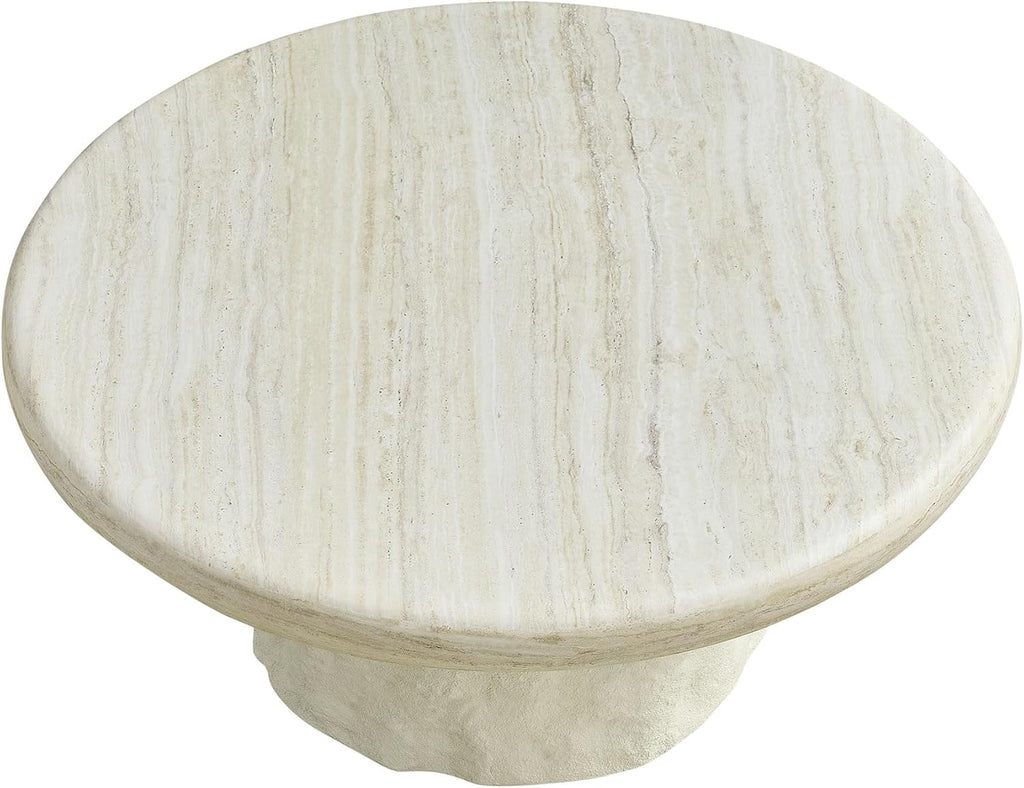 Round Coffee Table for Living Room Modern Faux Marble Center Circle Side Drum Accent Farmhouse Coffee Tables Mid Century for Apartment Bedroom Office Balcony (35.04' x 14.96') Beige