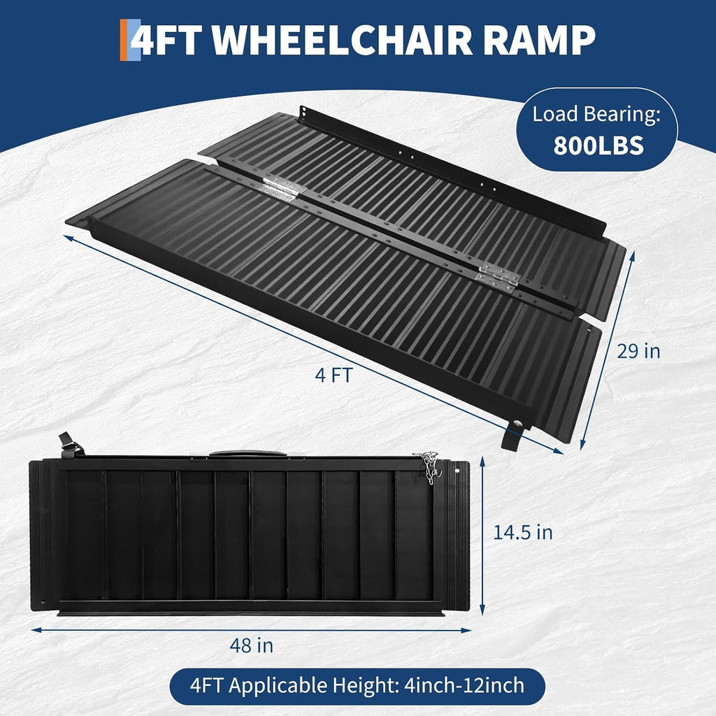 CABIHOME 6FT Portable Wheelchair Ramp, Black Non-Slip Aluminum Wheelchair Ramp with Handle, Folding Ramps for Home Steps, Doorways, Thresholds, Curbs, Stairs, 800 LBS Capacity