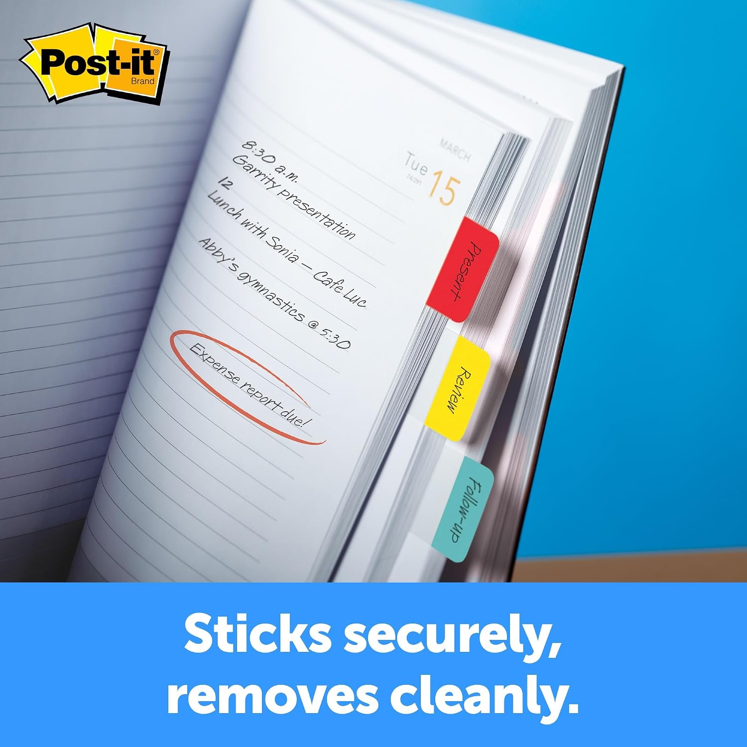 Post-it Tabs, 1 in Solid, Aqua, Lime, Yellow, Red, 22/Color, 88/Dispenser (686-ALYR1IN) (24 Pack)