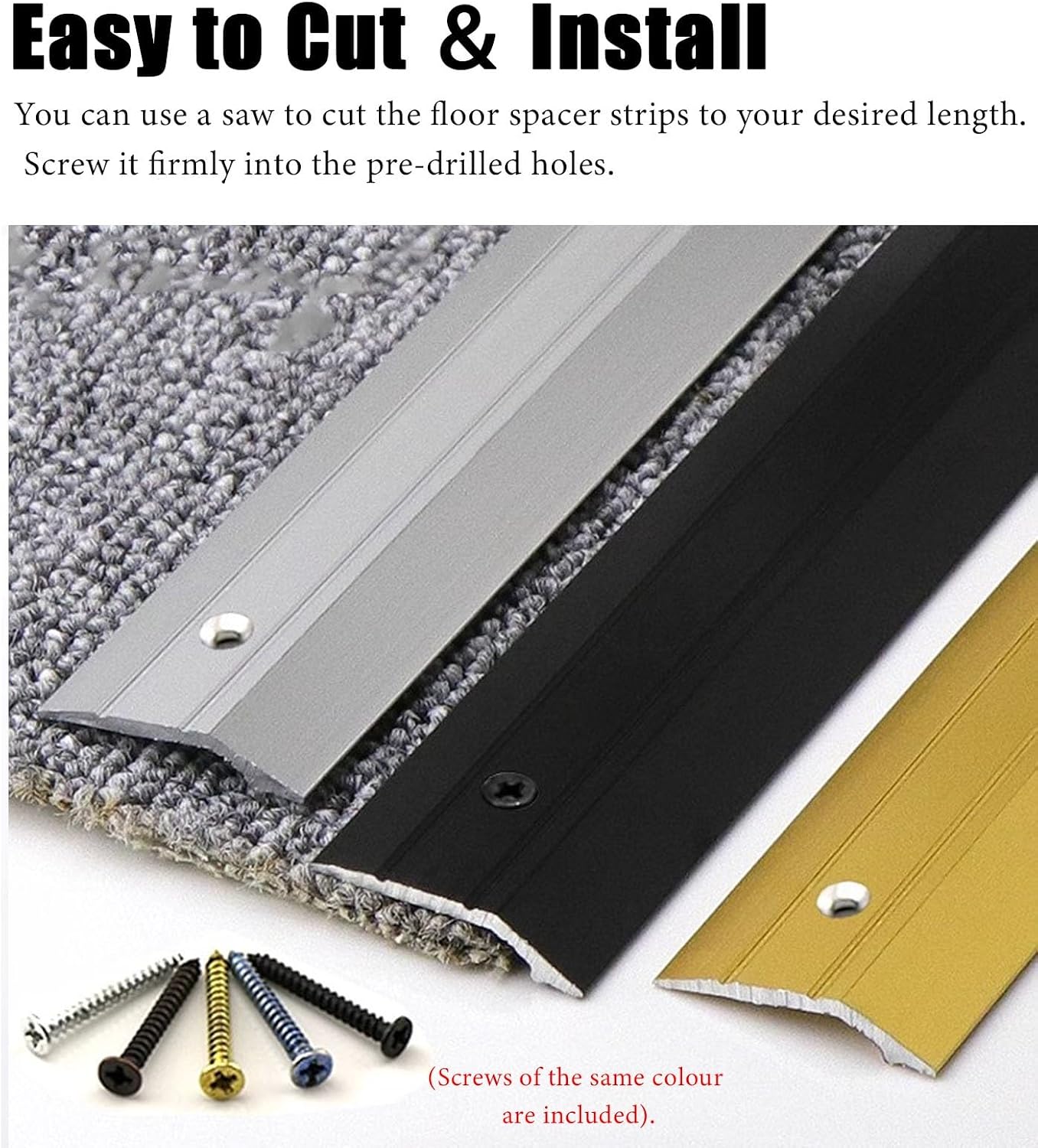 1 Inch Wide Aluminum Floor Threshold Strip - Non-Slip Carpet & Floor Transition Edging Trim(Silver,135cm)