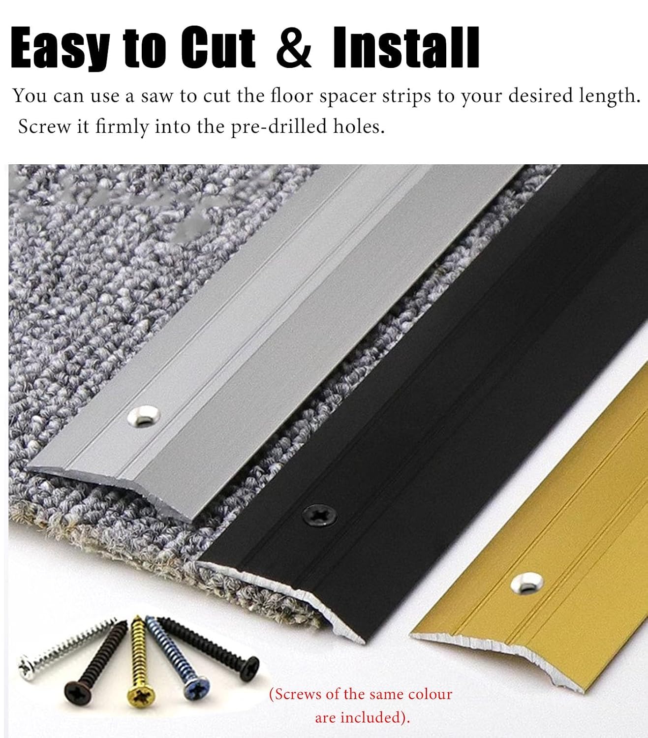 1 Inch Wide Aluminum Floor Threshold Strip -Carpet & Floor Transition Edging Trim with Preformed Holes(Black,160cm)