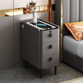 Narrow Nightstand, Smart Nightstand with Fingerprint Locks & Wireless Charging, Tempered Glass Tabletop for Valuables