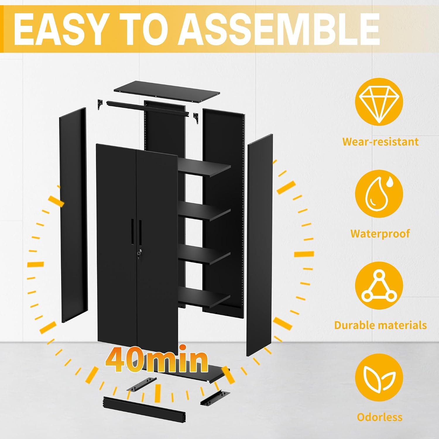 Metal Storage Cabinet with 2 Doors and 4 Adjustable Shelves, 71' Garage Storage Cabinet with Anti-Tipping Design, Lockable Garage Cabinets for Office, Home, Garage, Gym, School