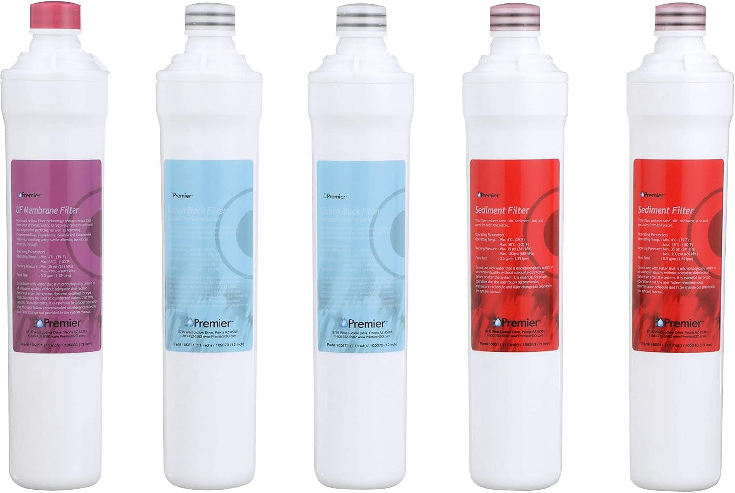 Watts Premier Annual Pure UF-3 5-Pack Filter Kit for 3-Stage Ultra Filtration and RO Pure Reverse Osmosis System, Push Button, 2 Sediment Filters, 2 LVOC Carbon Filters, UF Membrane, WQA Certified