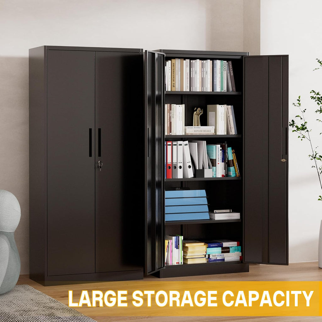Metal Storage Cabinet with 2 Doors and 4 Adjustable Shelves, 71' Garage Storage Cabinet with Anti-Tipping Design, Lockable Garage Cabinets for Office, Home, Garage, Gym, School