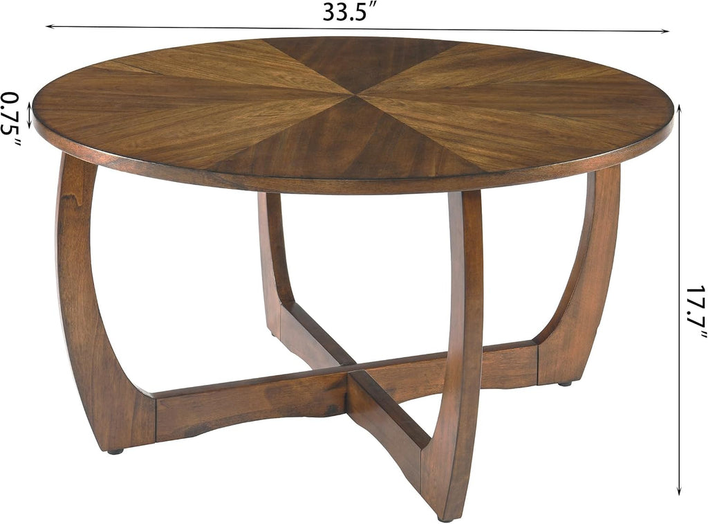 Round Wood Coffee Table, Solid Hardwood Coffee Tables for Living Room, Mid-Century Modern Coffee-Table with Criss-Cross Legs, 33.5' D x 17.7' H, Designed Home Furniture, Easy Assembly, Center Table