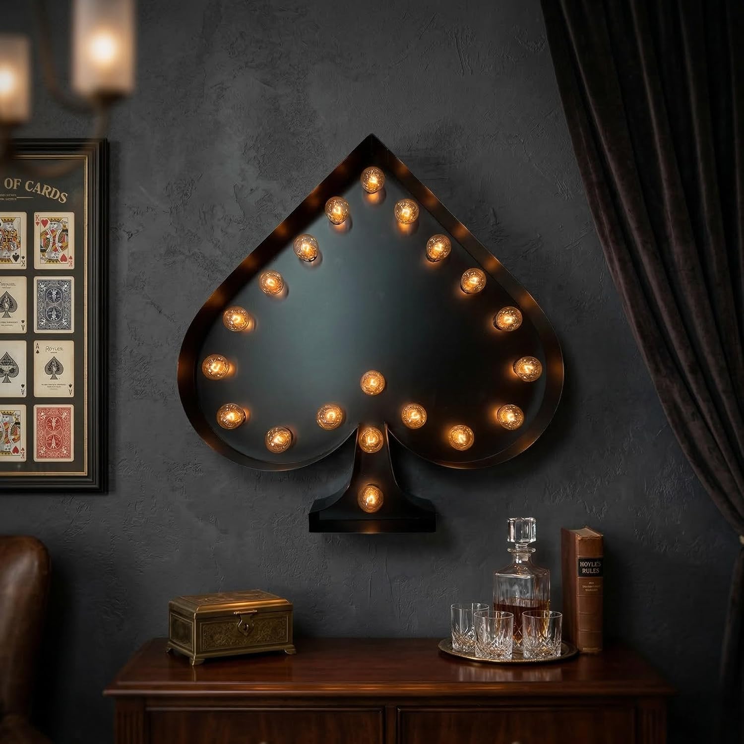 NEONSIGN Playing Card Suit LED Metal Marquee Wall Light Set of 4 – 24 Inch Spade Heart Diamond Club Casino Themed Metal Wall Decor for Game Room Bar Poker Room
