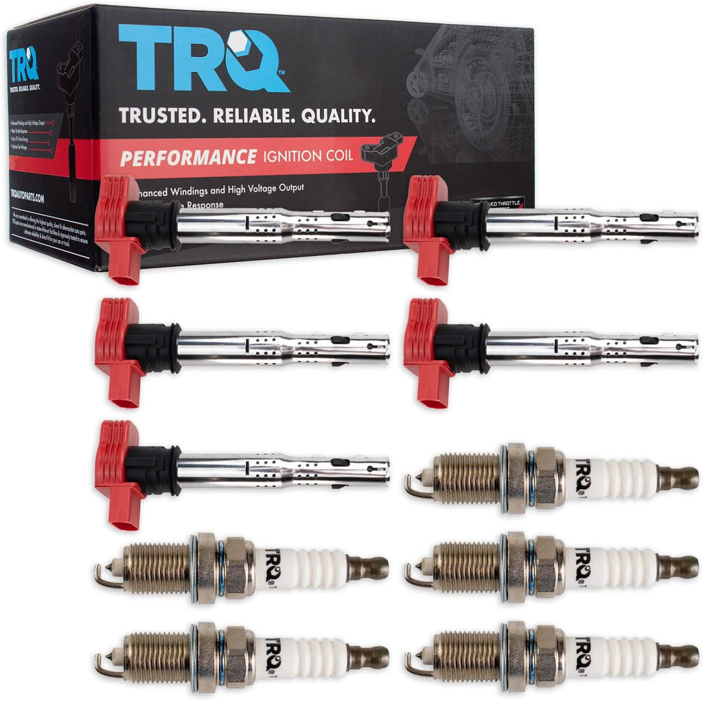 TRQ Ignition Coil and Spark Plug Kit 10 Piece Iridium Spark Plugs Compatible with 2006-2014 Volkswagen Beetle 2010-2014 Golf 2005-2014 Jetta 2012-2014 Passat 2006-2009 Rabbit