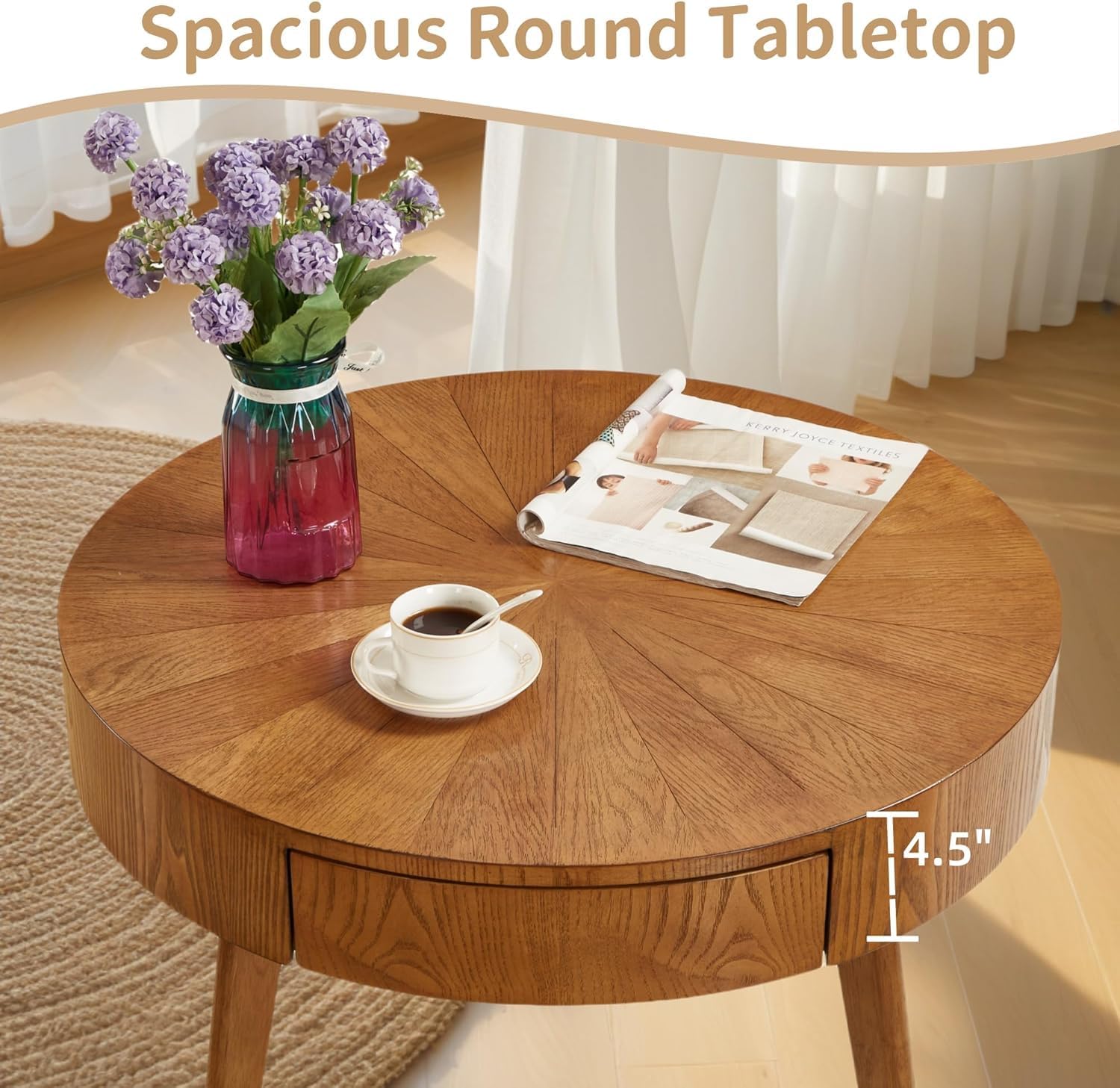 Round Wood Coffee Table for Living Room, Modern Wood Table with Storage, Wooden Circle Coffee Table, 29.14' L x 29.14' W x 15.87' H