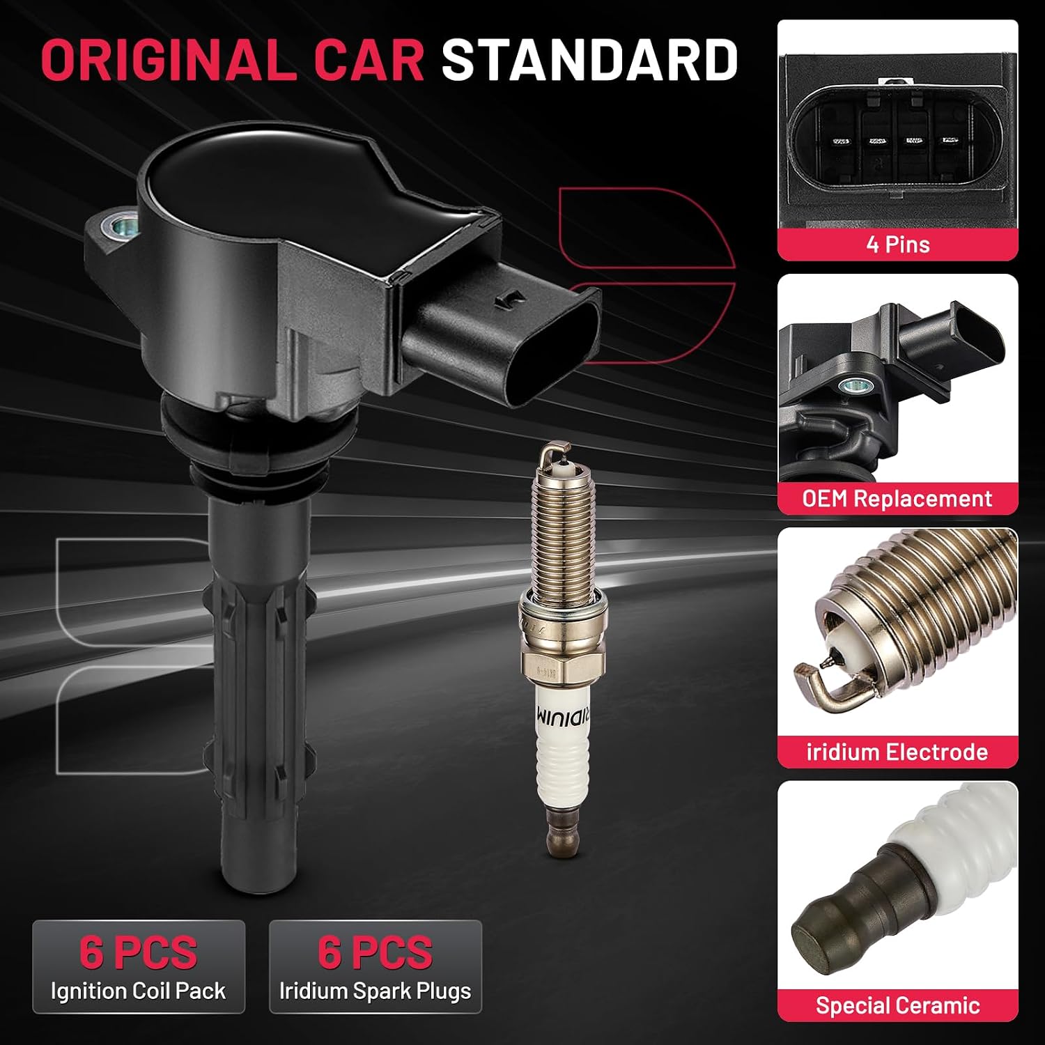 BDFHYK Ignition Coil Pack UF535 and Iridium Spark Plug 95983 Compatible with Mercedes-Benz C230 C280 C300 C350 E350 R350 2007-2012 Benz ML350 SLK280 CLK350 GLK350 Dodge Sprinter 3500 Set of 6