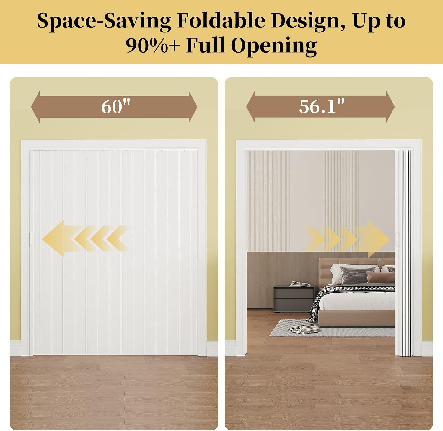 60' x 80' Enhanced Accordion Doors White PVC Folding Door Hardware Kit Included, Multifold Bifold Closet Doors with 2 Handles for Doorway Closet Basement Bathroom RV Camper, White - Single Layer