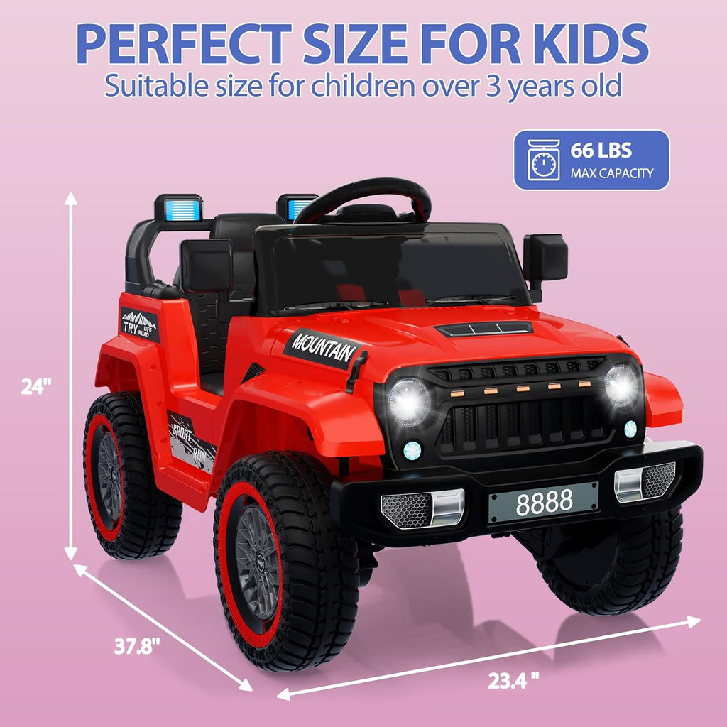 Garvee 12V Kids Ride On Truck Car, Battery Powered Electric Vehicles with Remote Control, Spring Suspensions, 3 Speeds, LED Lights, Music, MP3, Ride On Toy Car for Children Toddles Boys Girls, Red