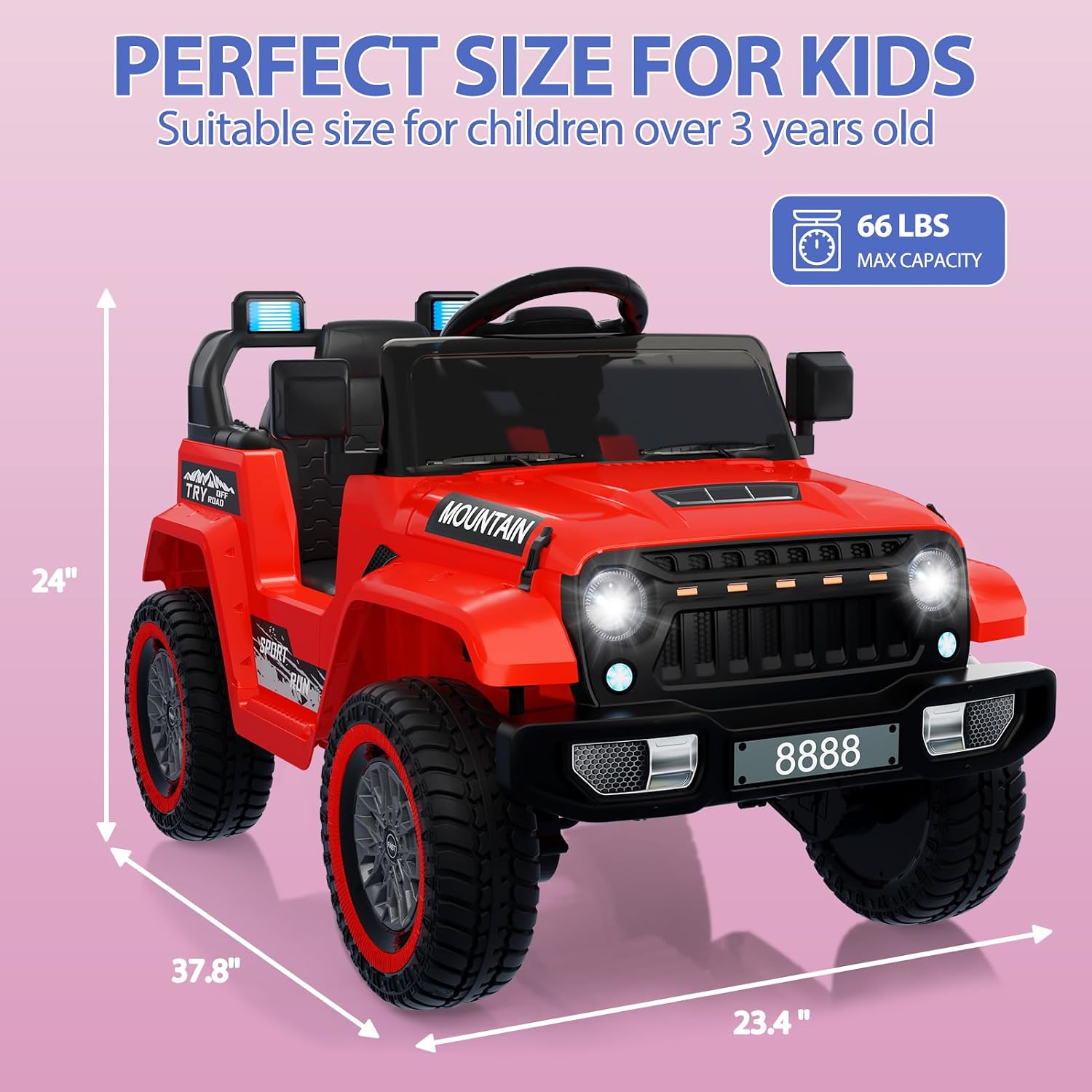 Garvee 12V Kids Ride On Truck Car, Battery Powered Electric Vehicles with Remote Control, Spring Suspensions, 3 Speeds, LED Lights, Music, MP3, Ride On Toy Car for Children Toddles Boys Girls, Red