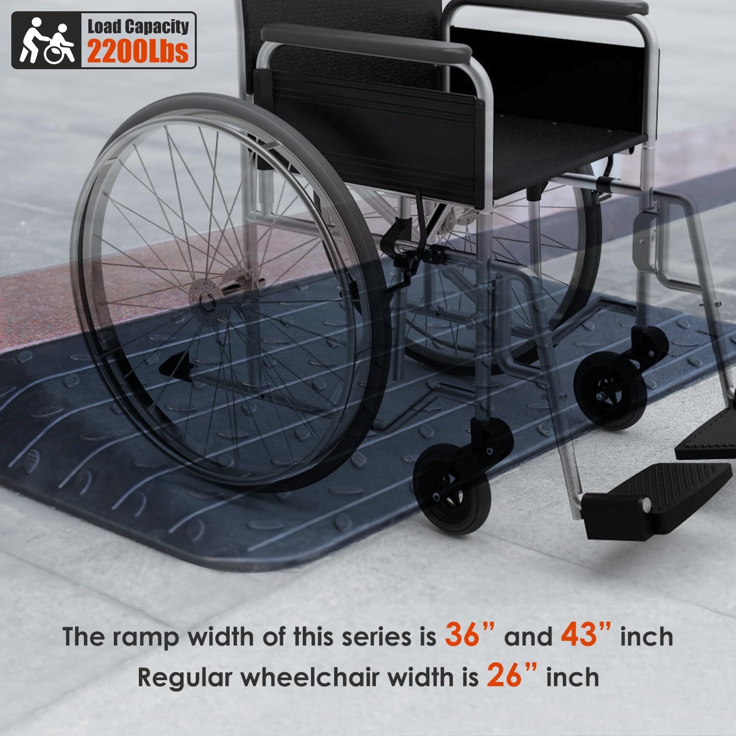1'/1.5'/2'/2.5'/3'/3.5'/4' inch Rise Height Rubber Threshold Ramp, Cuttable Door Ramp, Anti-Slip Rubber Curb Ramps, for Wheelchair Scooter Black Wheelchair Ramp Doorway (1.0' Rise - 2Pack)