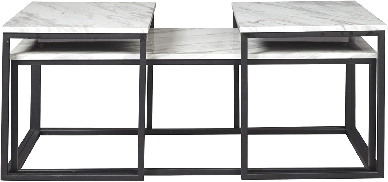 Signature Design by Ashley Donnesta Contemporary 3-Piece Table Set, Includes Coffee Table and 2 End Tables , Black & White