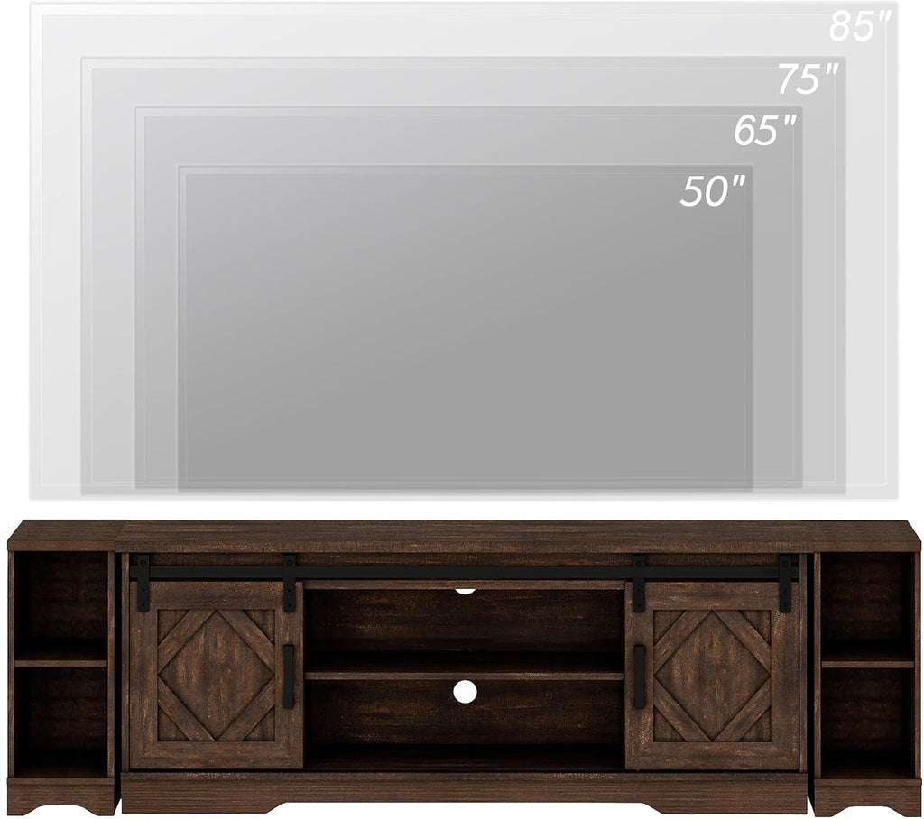 WAMPAT 3-in-1 Modern Farmhouse TV Stand for up to 85' TV, 23.6' H Wood Entertainment Center with Sliding Barn Door and Adjustable Media Storage Shelf for Living Room, Dark Walnut Brown