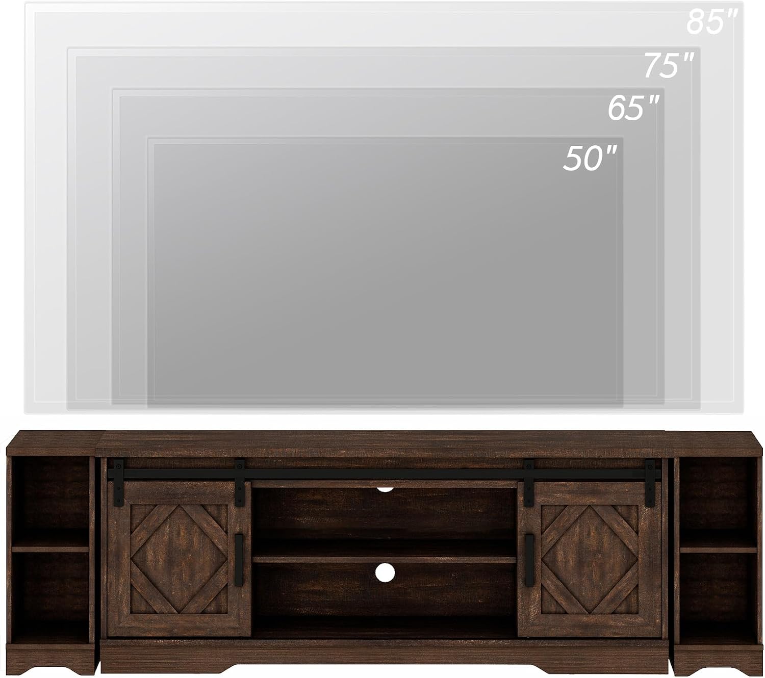 WAMPAT 3-in-1 Modern Farmhouse TV Stand for up to 85' TV, 23.6' H Wood Entertainment Center with Sliding Barn Door and Adjustable Media Storage Shelf for Living Room, Dark Walnut Brown