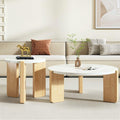 Round Nesting Coffee Table Set of 2,Solid Wood Coffee Table for Living Room,Modern Minimalist Coffee Table Center Table,Wooden Cream Table with 3 Round Legs table, 3344qtyy56