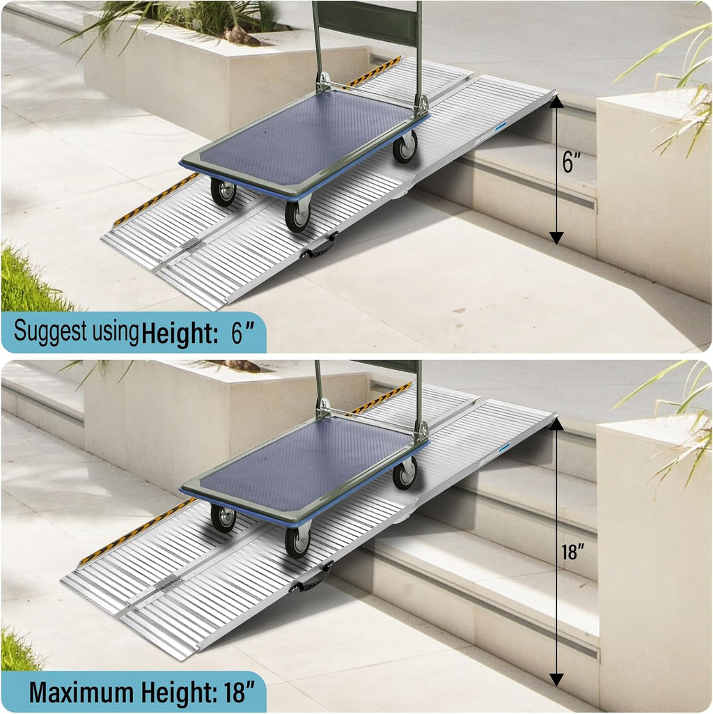 6FT Foldable Aluminum Wheelchair Ramp for Home Entrance,600 lbs Capacity | Non-Slip Handicap Mobility Ramp for Home Steps, Stairs, Scooters, Porch, High Curbs & Minivan Loading, 72'L * 28'W