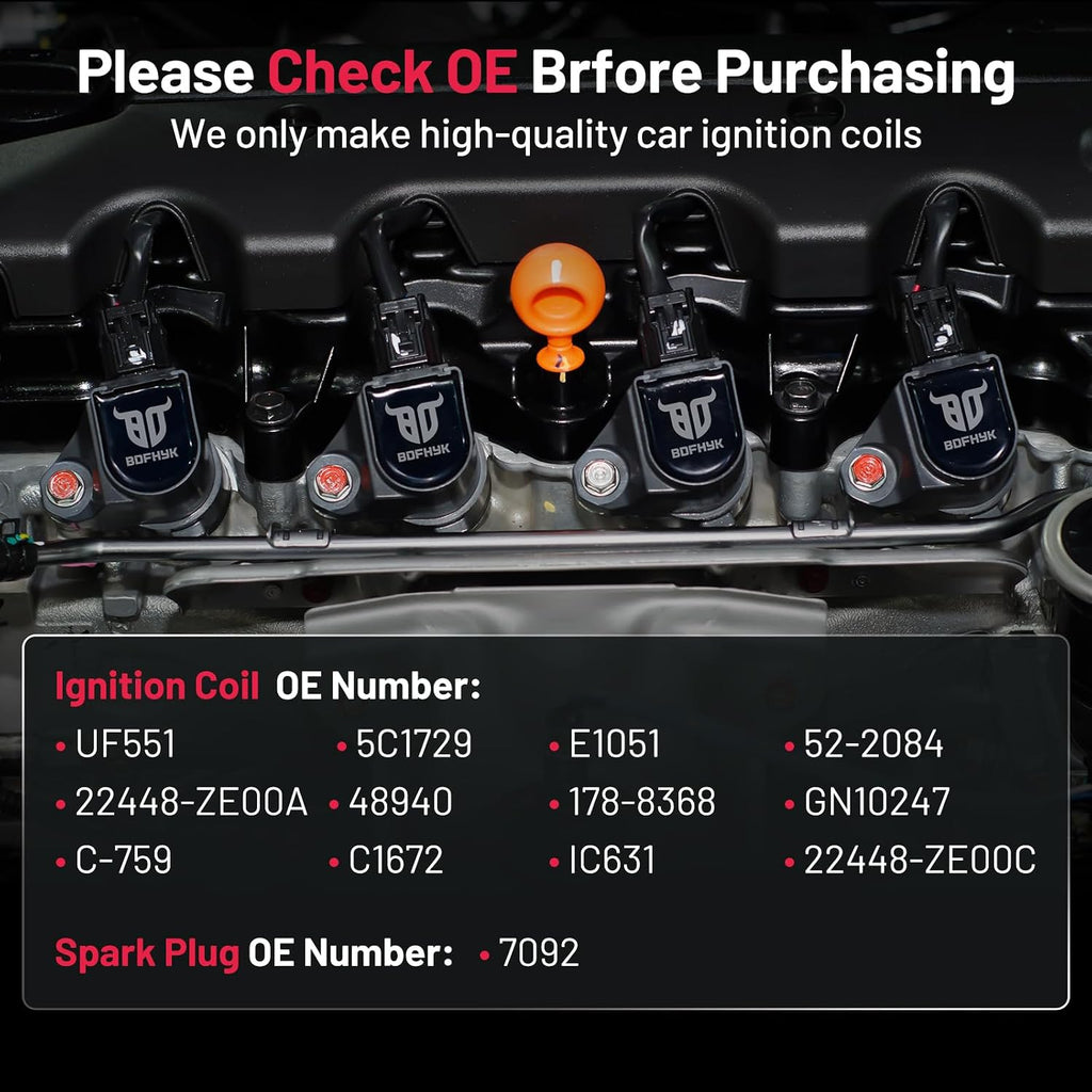BDFHYK 8 Ignition Coil Pack UF551 and 8 Iridium Spark Plug 4505 Compatible with INFINITI 07-10 QX56,Compatible with Nissan 07-15 Armada, 12-15 NV2500 NV3500, 08-12 Pathfinder Coil for 5C1729 E1051