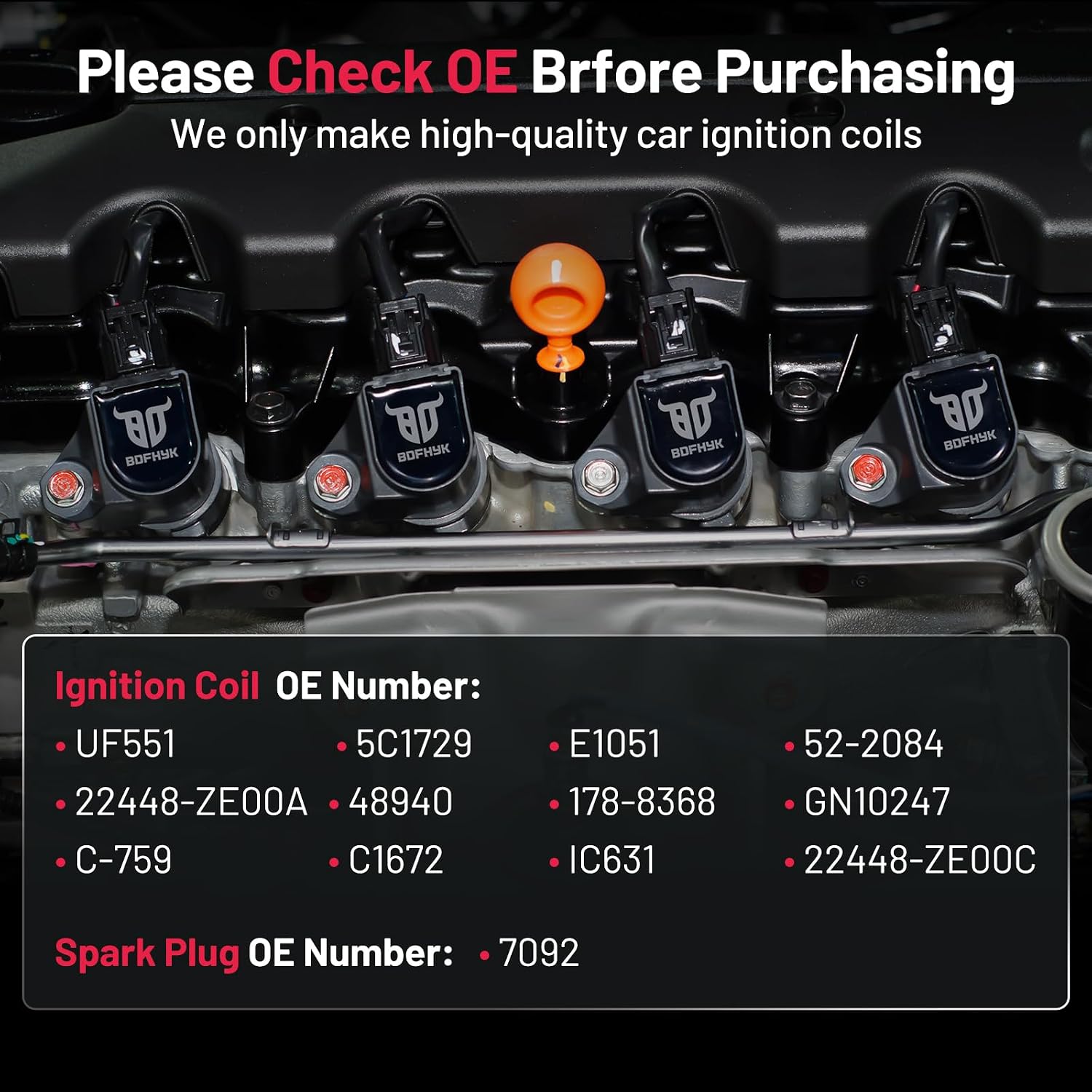 BDFHYK 8 Ignition Coil Pack UF551 and 8 Iridium Spark Plug 4505 Compatible with INFINITI 07-10 QX56,Compatible with Nissan 07-15 Armada, 12-15 NV2500 NV3500, 08-12 Pathfinder Coil for 5C1729 E1051