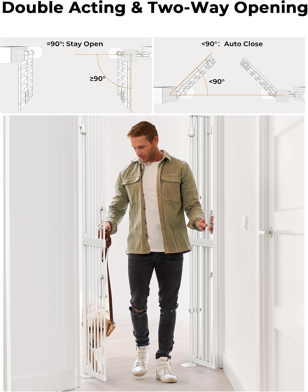 Extra Tall Cat Gate for Doorway: 74.8'-90.5' Tall Cat Gates for Pet 30.3'-38.2' Wide Pressure Mount No Wall Drilling for Indoor Stairs Doorway Room Door Dog Safety Barrier No Toddler