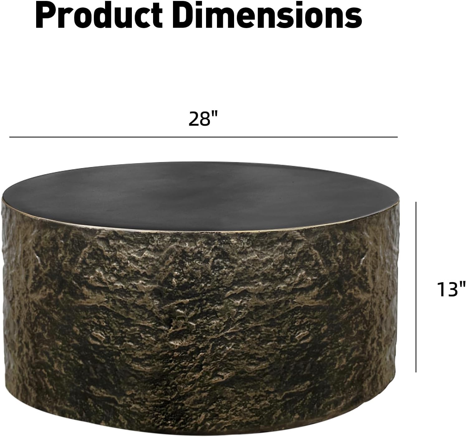 Patio Watcher 28' Modern Round Coffee Table, Light Concrete Textured Center Table for Living Room, Stone Accent Coffee Tea Table for Apartment, 28'×28'×13', No Assembly, Bronze