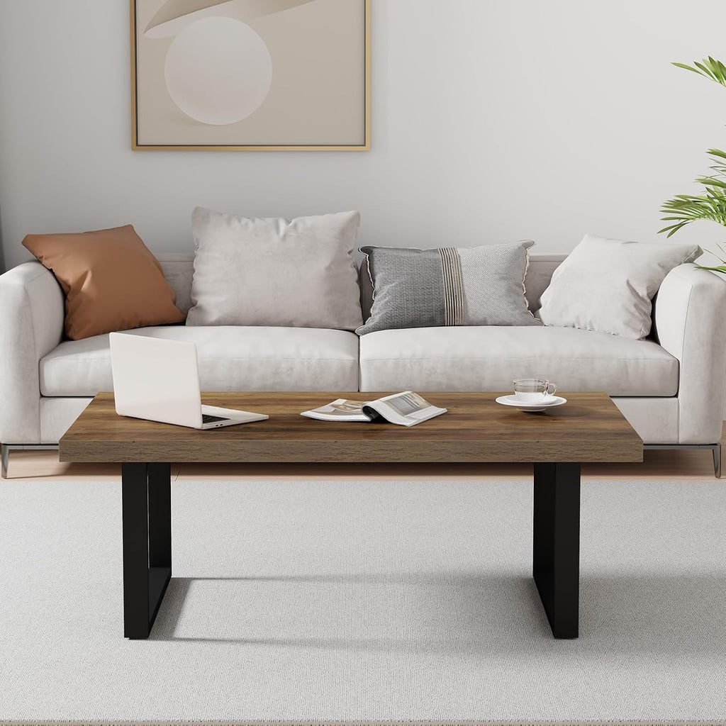 IBF Farmhouse Coffee Table, Modern Simple Wood Coffee Tables for Living Room, Industrial Minimalist Rectangle Center Table, Wood and Metal Tea Coffee Table for Home Office Bedroom, Rustic Oak, 39 in