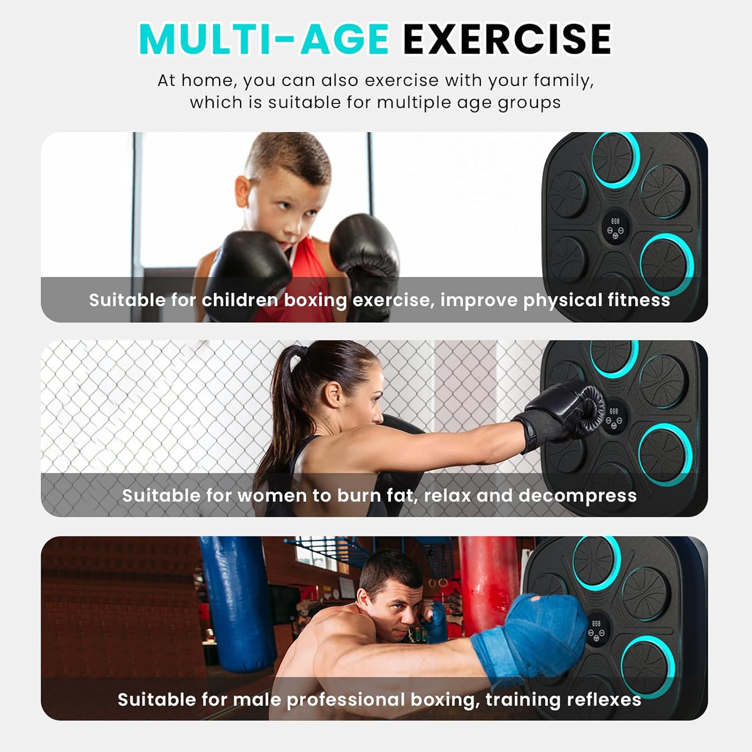 Music Boxing Machine, Smart Electronic Boxing Pad with Boxing Gloves, Suitable for Home, Office