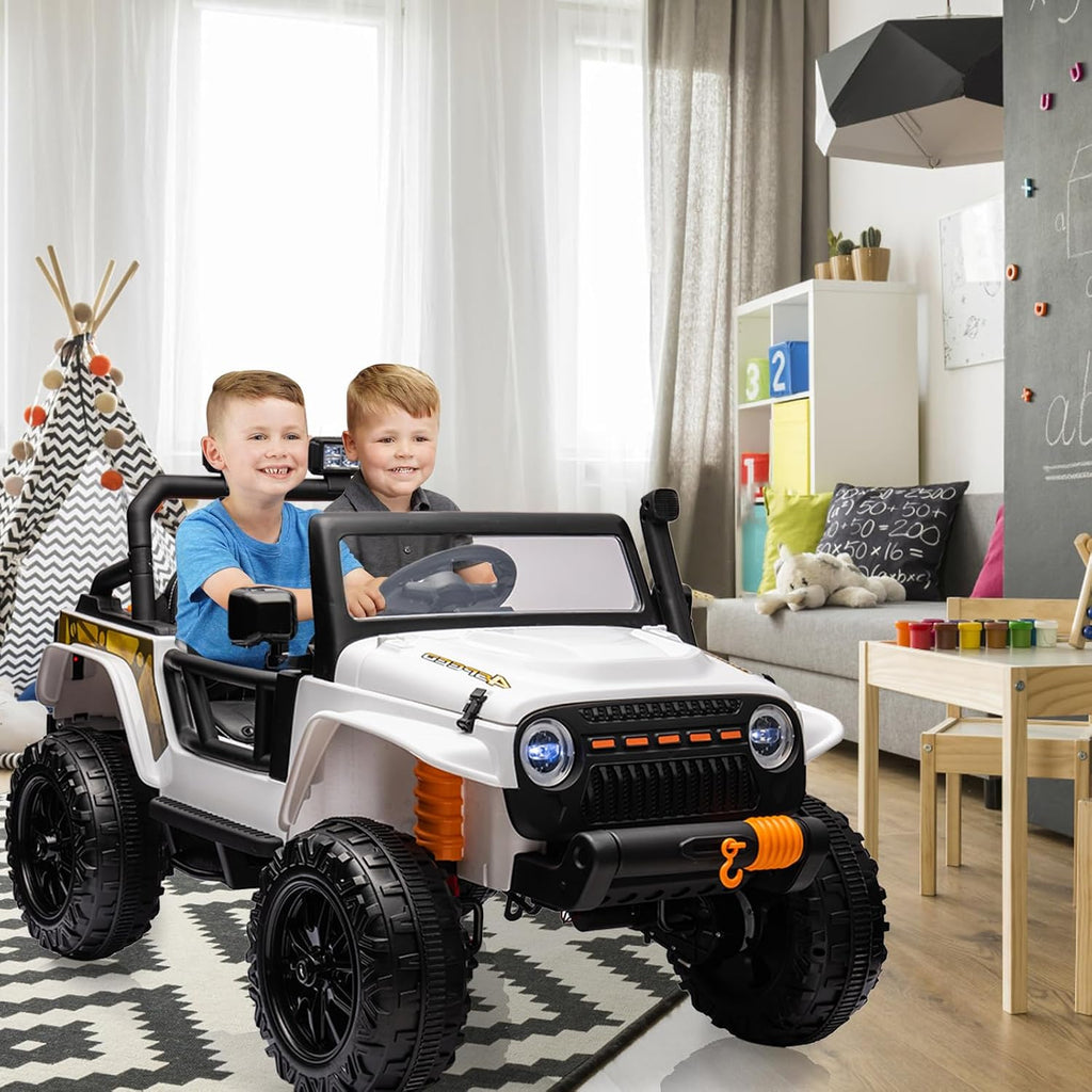 GarveeLife 24V Ride On Car for Kids, 2 Seater Electric Truck with Remote Control, 4x45W Powerful Engine, Battery Powered Ride On Toys for Kids, 4WD/2WD Switchable, Led Headlight & Music Player, White