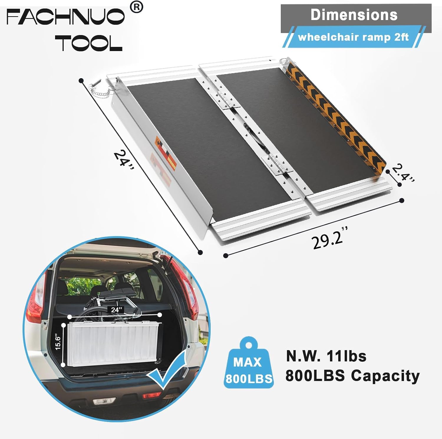 FACHNUO 2FT & 3FT Portable Wheelchair Ramp Non-Skid Aluminum Handicap Ramps with Handle 31.3'' Wide 800LBS Capacity Wheel Chair Ramp Scooter Ramps for Home, Steps, Stairs, Entry, Threshold, Doorway