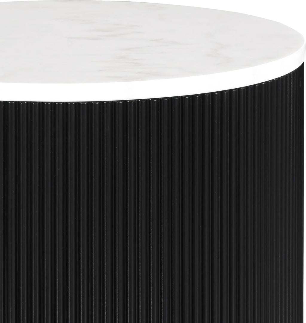 Furniture of America Beryl Modern Round White Genuine Marble Top End Table with Fluted Pedestal Base and Gold Stainless Steel Accent, Low Profile Table for Living Room, Home Office, Black