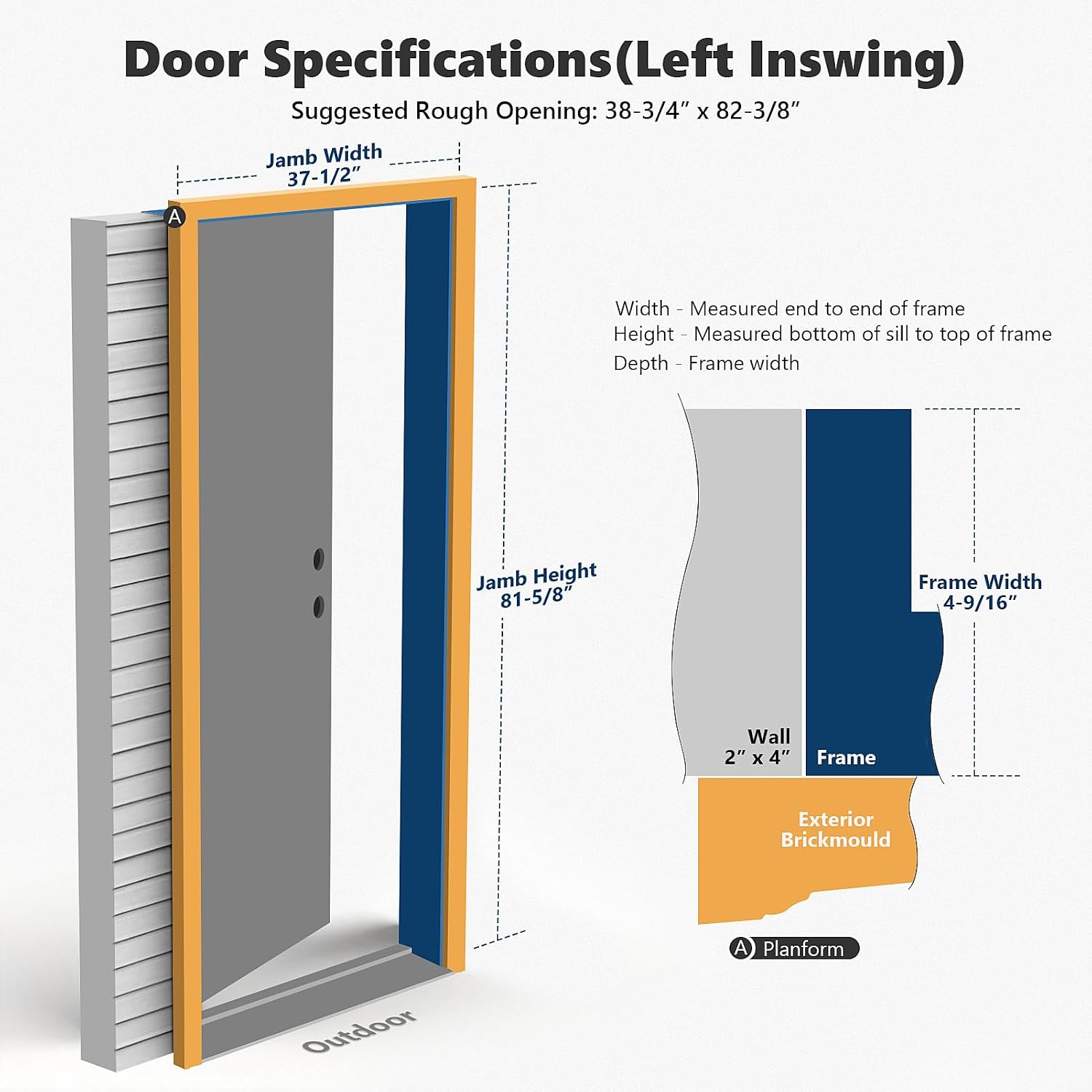 Fiberglass Entry Door, 36'' x 80' Primed Exterior Door, Left Hand Inswing, Knock-Down Front Entry Door, 2-Panel Craftsman, 6-Lite Low-E Glass, Vinyl Frame with Brickmould