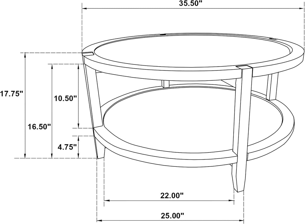 Coaster Home Furnishings - Camillo - Wood - Round Coffee Table with Lower Shelf, Tray-Like Top and Recessed Edges - Living Room - 35.5-Inch - Maple Brown - 709698