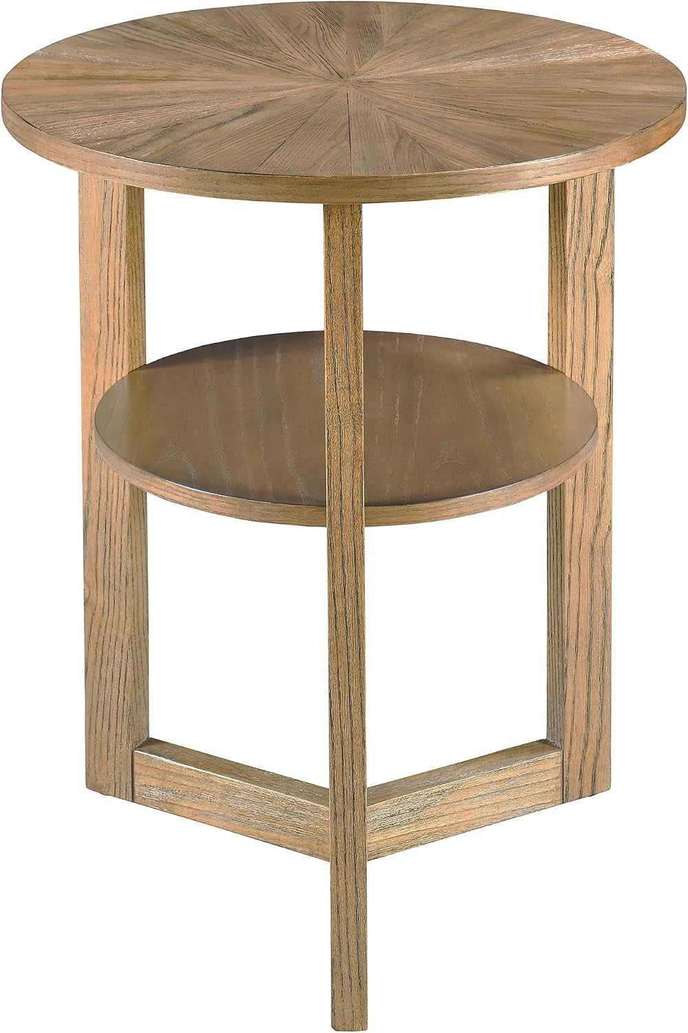 PADMA HOUSE 19.3' Round Wood End Table, 2-Tier Solid Wood Rounded Accent Side Table Circle Nightstand Table with Storage Shelf Vintage Furniture for Home Living Room Bedroom,Rustic Natural 3338
