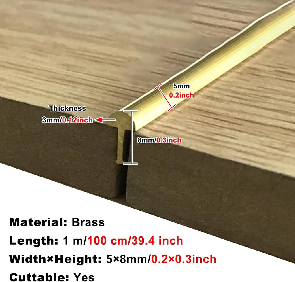 5 Mm Extra Narrow Floor Transition Strip Brass, T Molding Curved Seam Cover Doorway Threshold Strips, Wood to Tile Flooring Gap Edge Trim Transition Bar(20pcs)