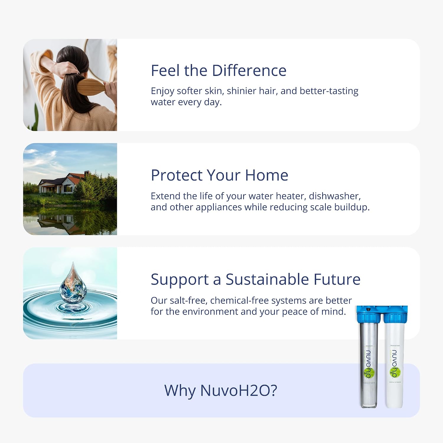 NuvoH2O 2-Stage Citrus-Based, Salt-Free Water Filter System + Water Softener and Carbon Filter – Healthy & Pure Water – Removes Hard Water Build Up (Home Duo System)