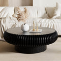 JHKZUDG Round Fluted Coffee Table 39.4'' Wood Drum Coffee Tables Contemporary Circle Accent Center Table Mid Century Side Table for Living Room, Small Space, Apartment (Black, 39.4' Coffee Table)