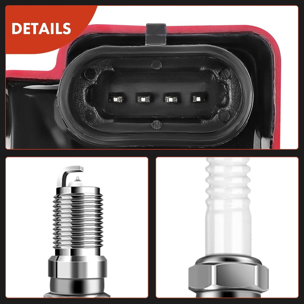 A-Premium Set of 8 (Red) Ignition Coil Pack and Iridium Spark Plugs Compatible with Chevrolet Silverado GMC Sierra 1500 2500 Tahoe Yukon Buick Cadillac Hummer