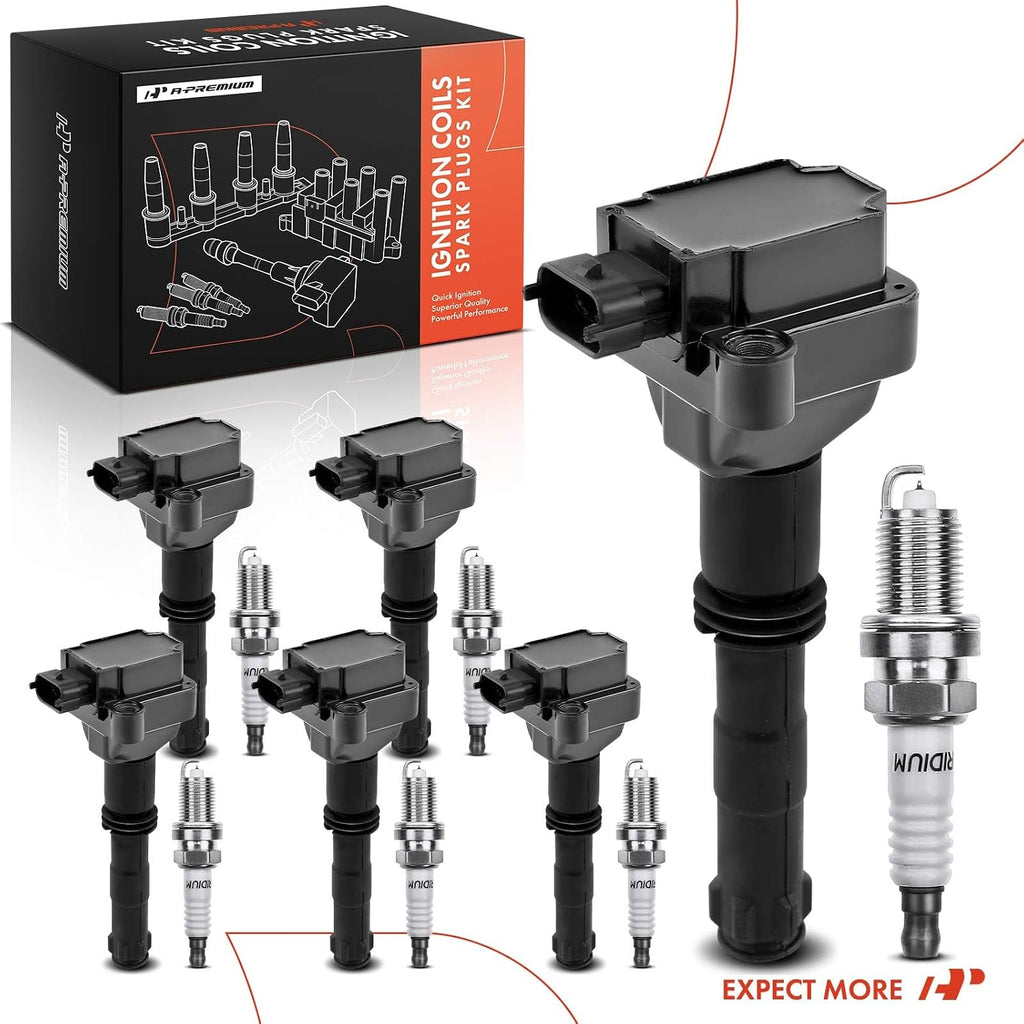 A-Premium Ignition Coils and Spark Plugs Kits Compatible with Porsche 911 1999-2005 2007-2009 2011, Boxster 1997-2005, Set of 6