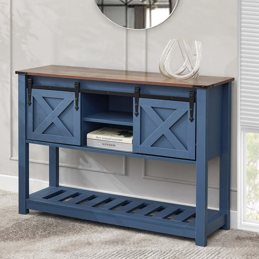 Entryway Table with Sliding Barn Doors, 43' Farmhouse Console Table with Storage Shelf, Behind Couch Sofa for Hallway, Entryway, Foyer, Navy Blue